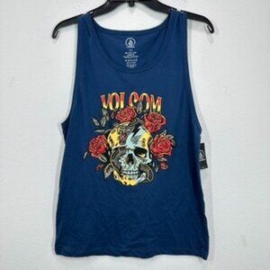 Volcom Men's Size Small Dark Blue Skull & Roses Muscle Tank Beach Summer NWT